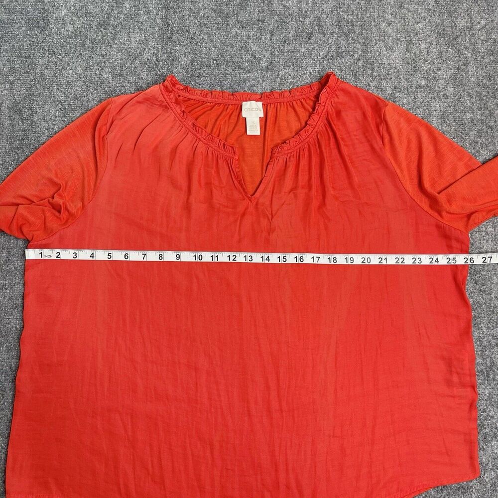 Chicos Top Size 3 Womens XL Orange 3/4 Sleeve Lightweight Knit Peasant Blouse - Picture 5 of 8